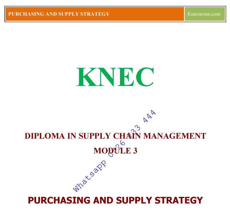 Purchasing and Supplies Strategy notes: KNEC Diploma